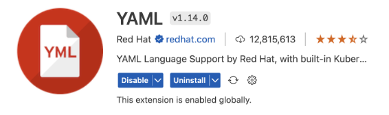 Screenshot of the YAML VSCode plugin